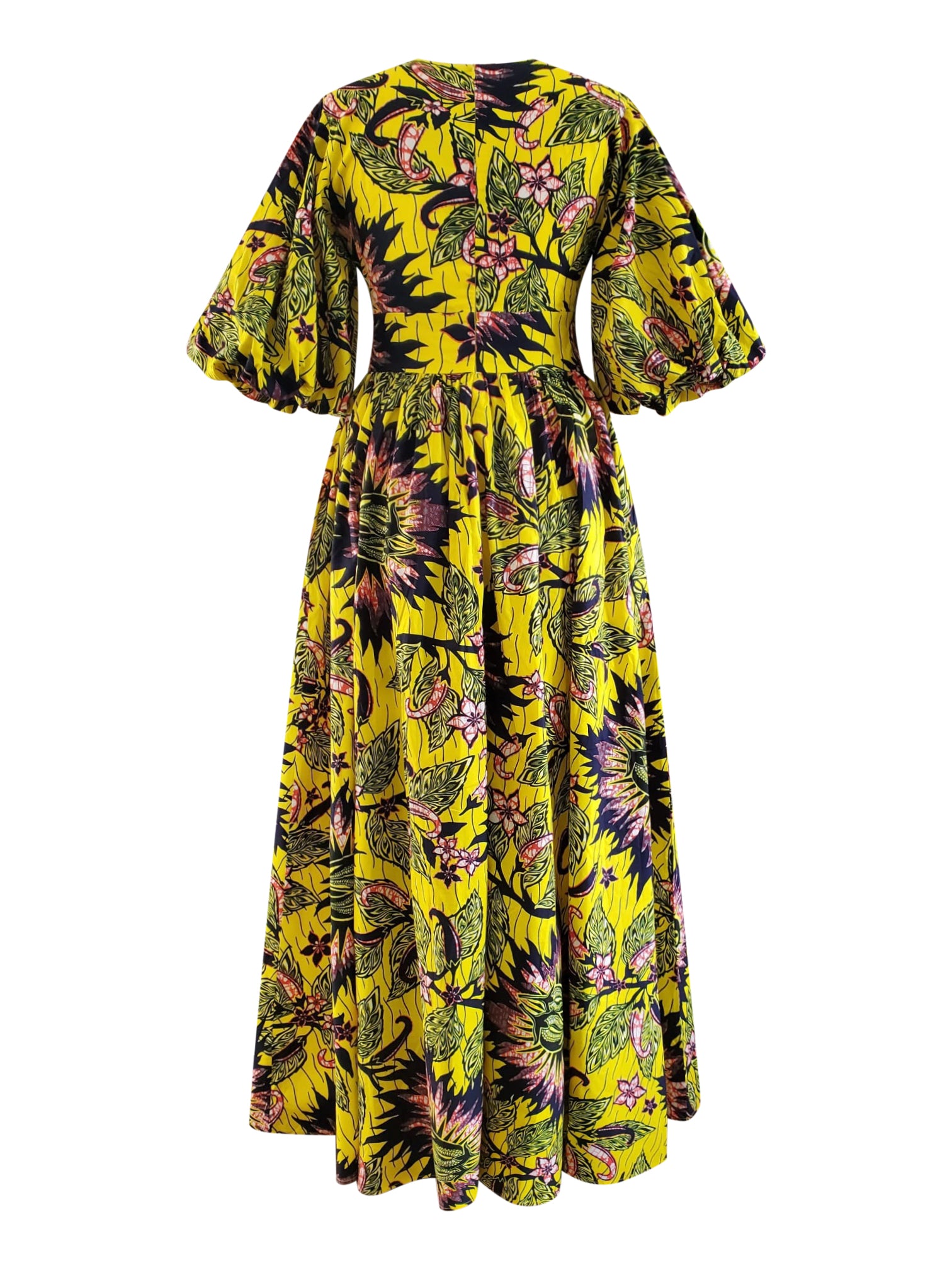 YELLOW SUN- AFRICAN COTTON PRINT DRESS - Rahyma