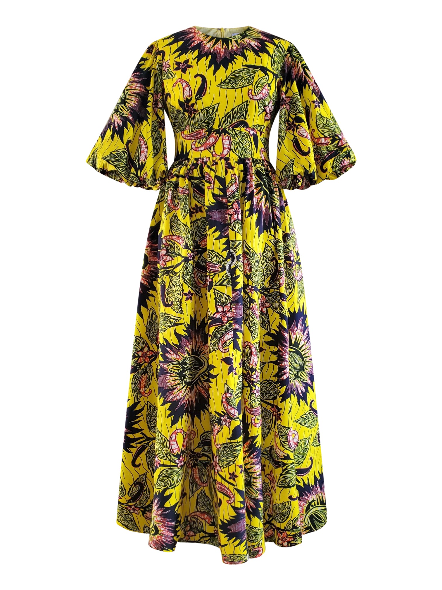 YELLOW SUN- AFRICAN COTTON PRINT DRESS - Rahyma