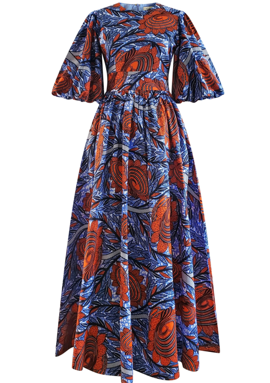 BLUE SUN- AFRICAN COTTON PRINT DRESS