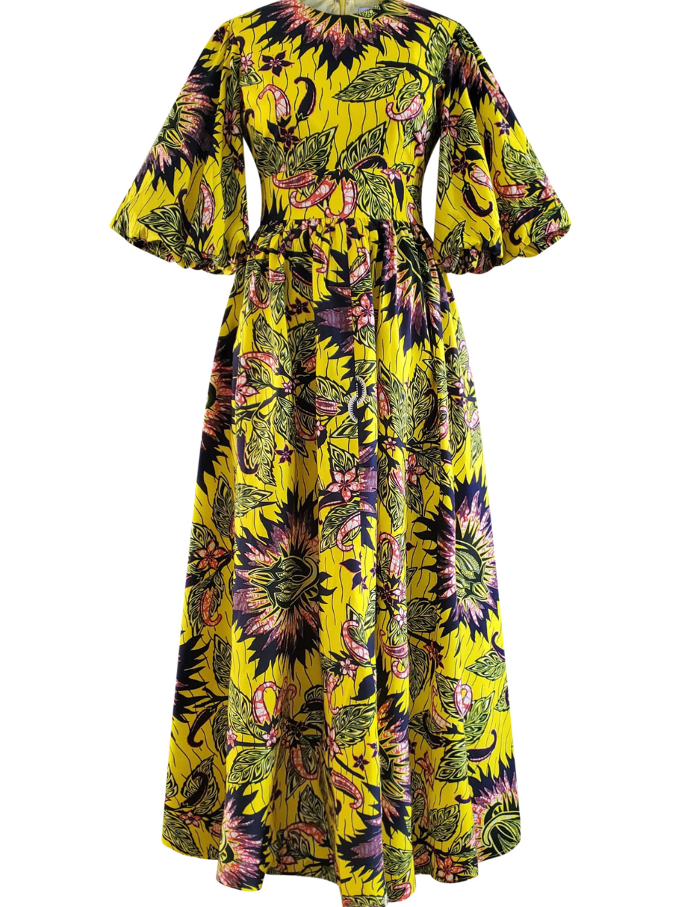 YELLOW SUN- AFRICAN COTTON PRINT DRESS - Rahyma