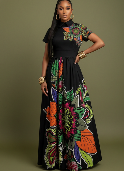 black vintage maxi dress- floral organic cotton print black vintage maxi dress- floral organic cotton print