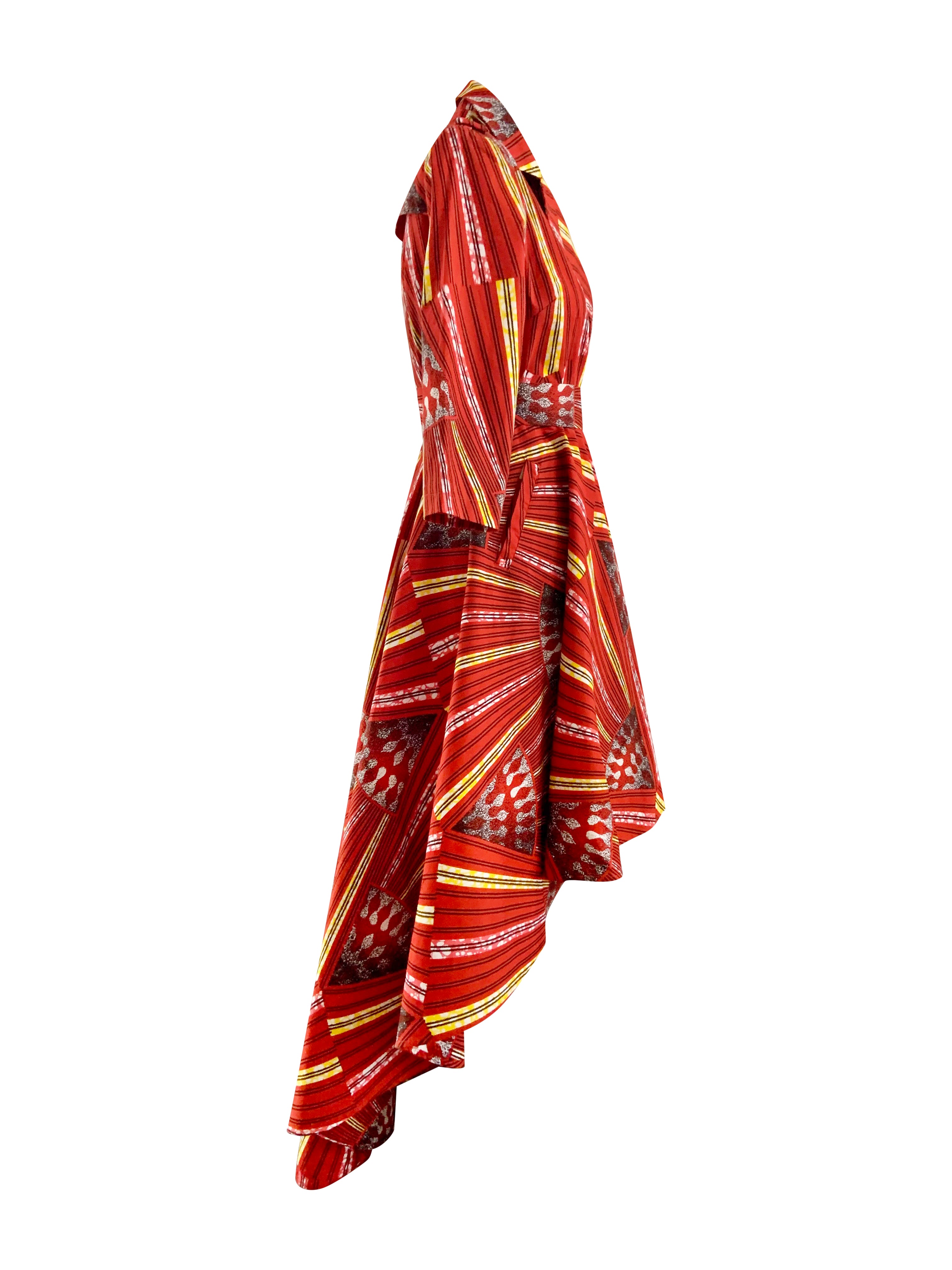 RED HIGH-LOW WRAP DRESS JACKET - Rahyma