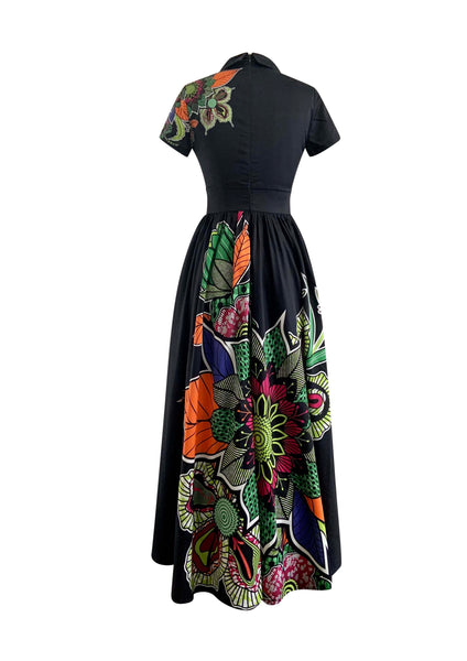 blue dress for baby girl Donna Karan Women's Cotton-Sateen Floral Midi Shirt Dress in Black