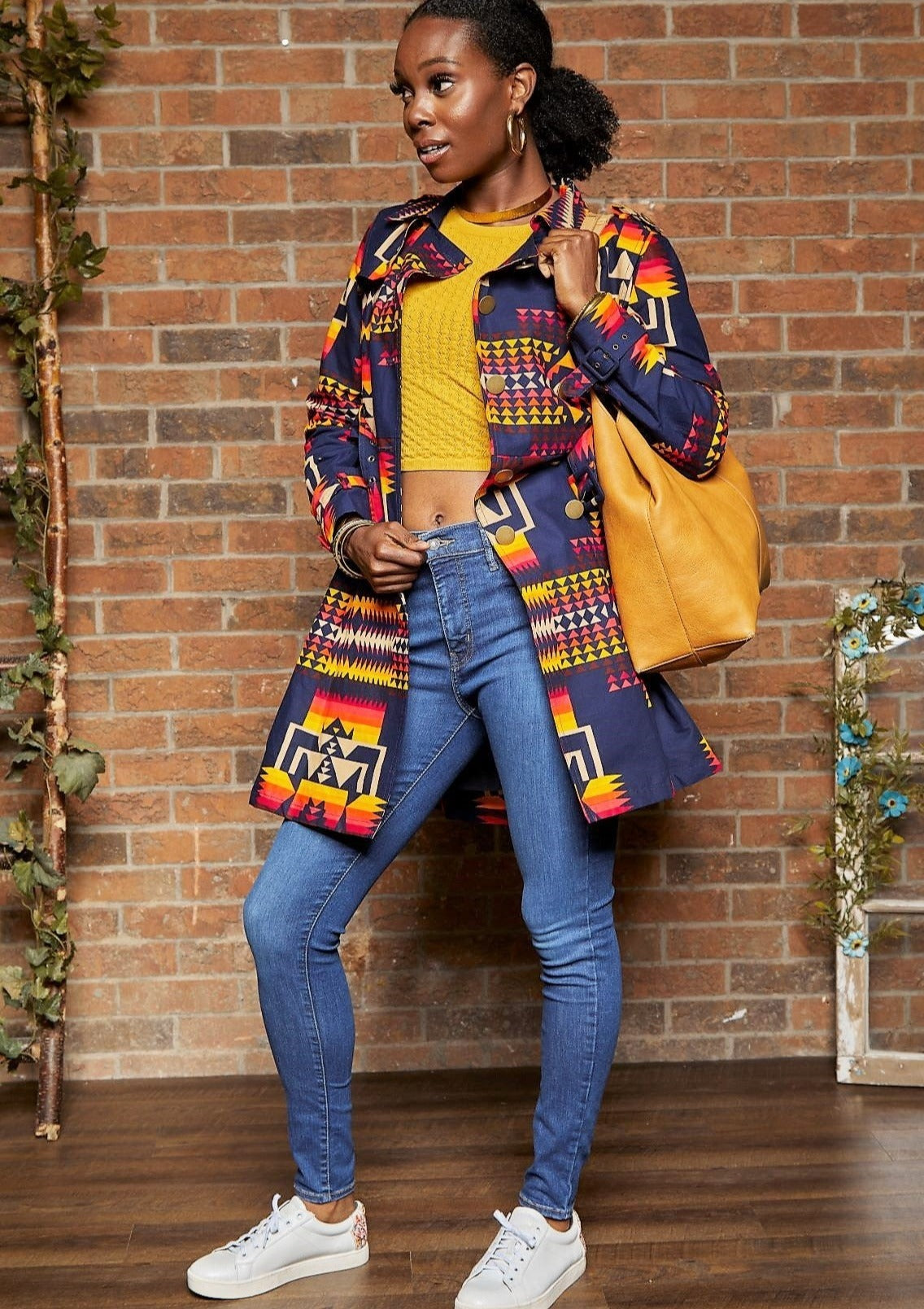 BLUE TRIBAL PRINT TRENCH COAT DRESS - Rahyma