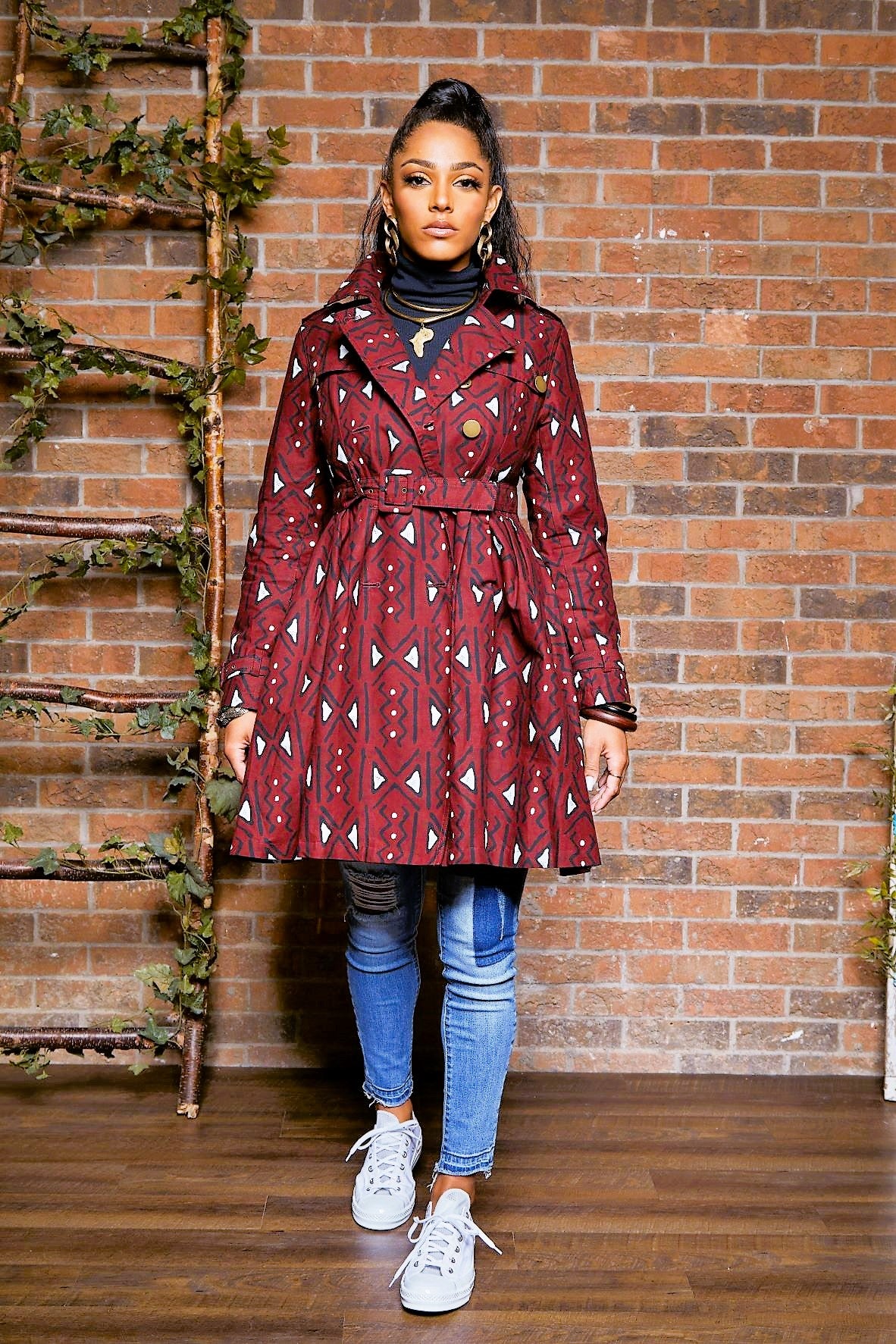 TRIBAL PRINT TRENCH COAT DRESS - Rahyma