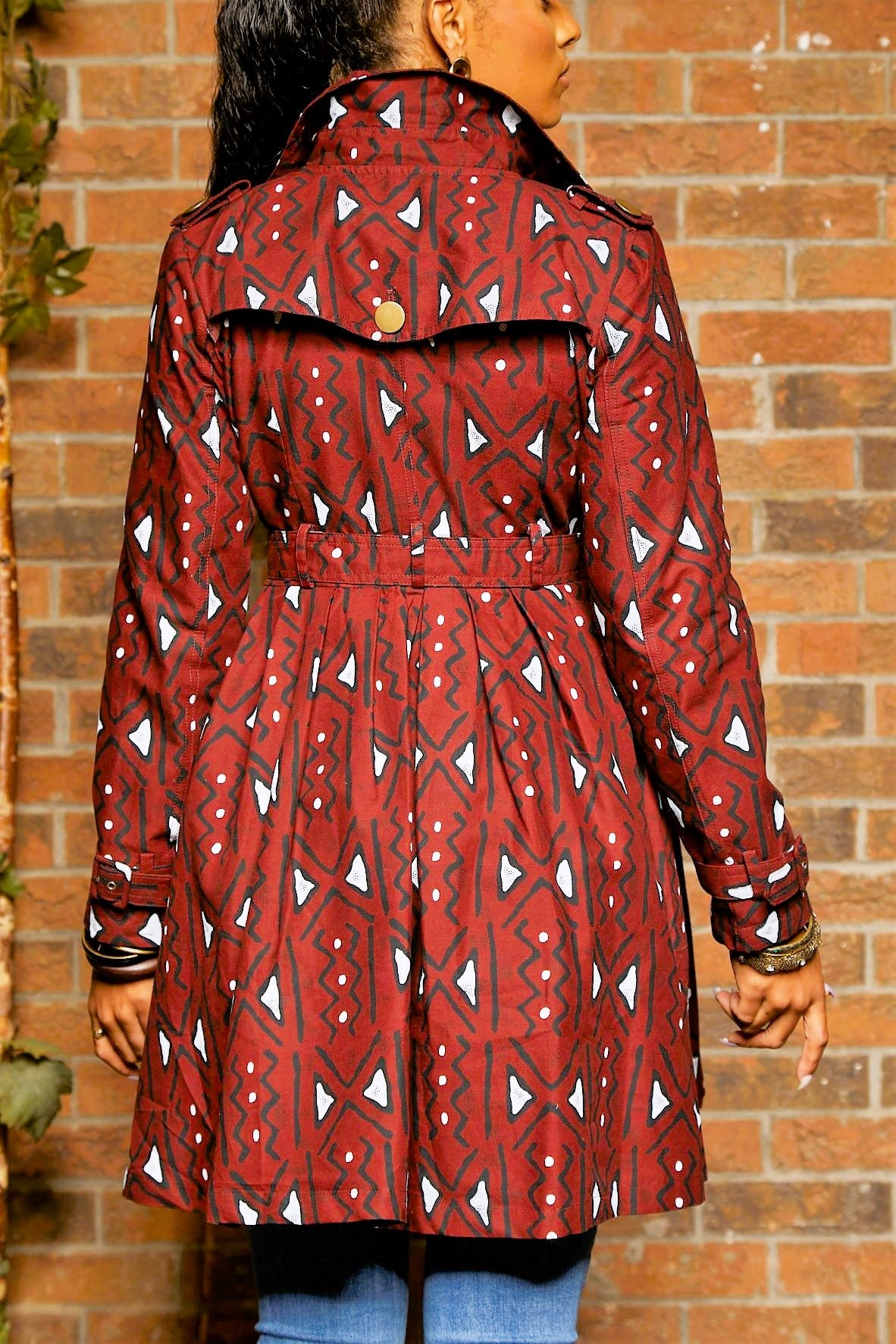 TRIBAL PRINT TRENCH COAT DRESS - Rahyma