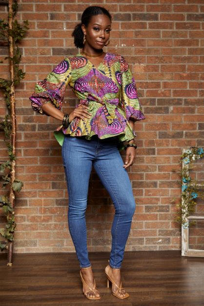 GOLD MIX WRAP BLOUSE - Rahyma