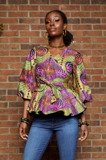 GOLD MIX WRAP BLOUSE - Rahyma