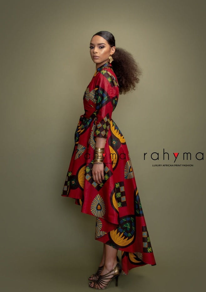Burgundy Koko high-Low wrap dress Jacket - Rahyma