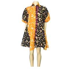 Sunset Safari Ankara Color-block Shirt Dress