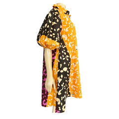 Sunset Safari Ankara Color-block Shirt Dress