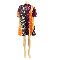 Sunset Safari Ankara Color-block Shirt Dress