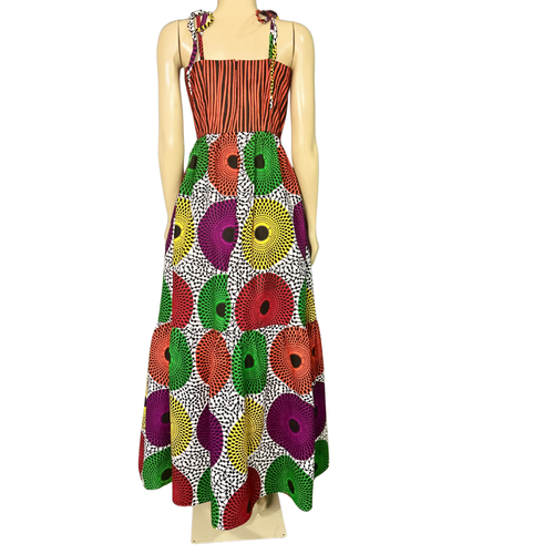 CIRCLE MIXED PRINT MAXI DRESS