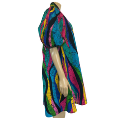 Rahyma Color Waves Ankara Shirt Dress – Puff Sleeve A-Line Mini Dress