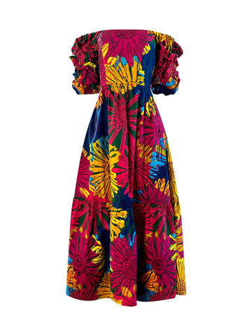 BLUE SUN- AFRICAN COTTON PRINT DRESS
