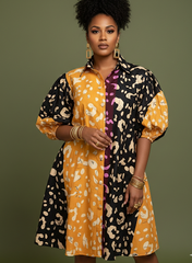 Sunset Safari Ankara Color-block Shirt Dress