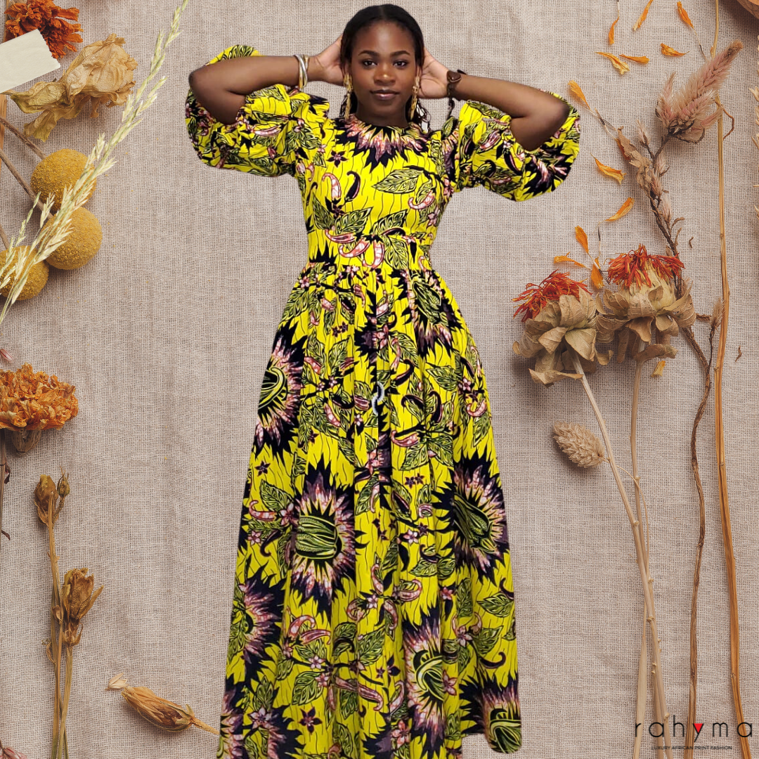 JUNE 10TH SALE- YELLOW SUN- AFRICAN COTTON PRINT DRESS - Rahyma