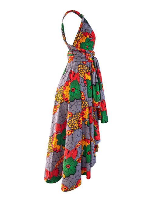 BECKY INFINITY AFRICAN PRINT HIGH-LOW DRESS