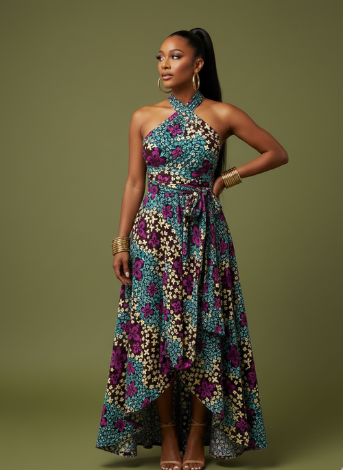 ROYALTY INFINITY AFRICAN PRINT HIGH-LOW DRESS