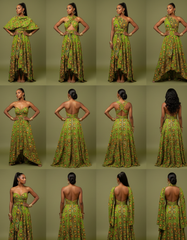 GREEN INFINITY AFRICAN PRINT HIGH-LOW DRESS