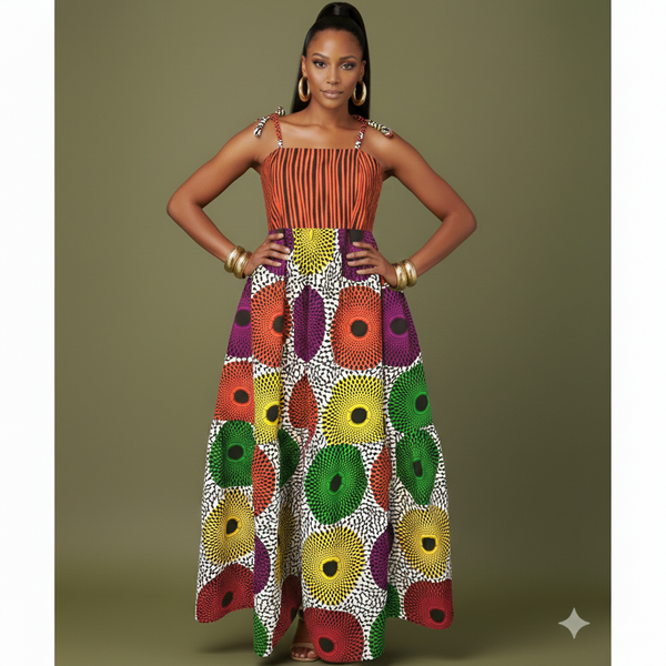 CIRCLE MIXED PRINT MAXI DRESS