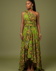 GREEN INFINITY AFRICAN PRINT HIGH-LOW DRESS