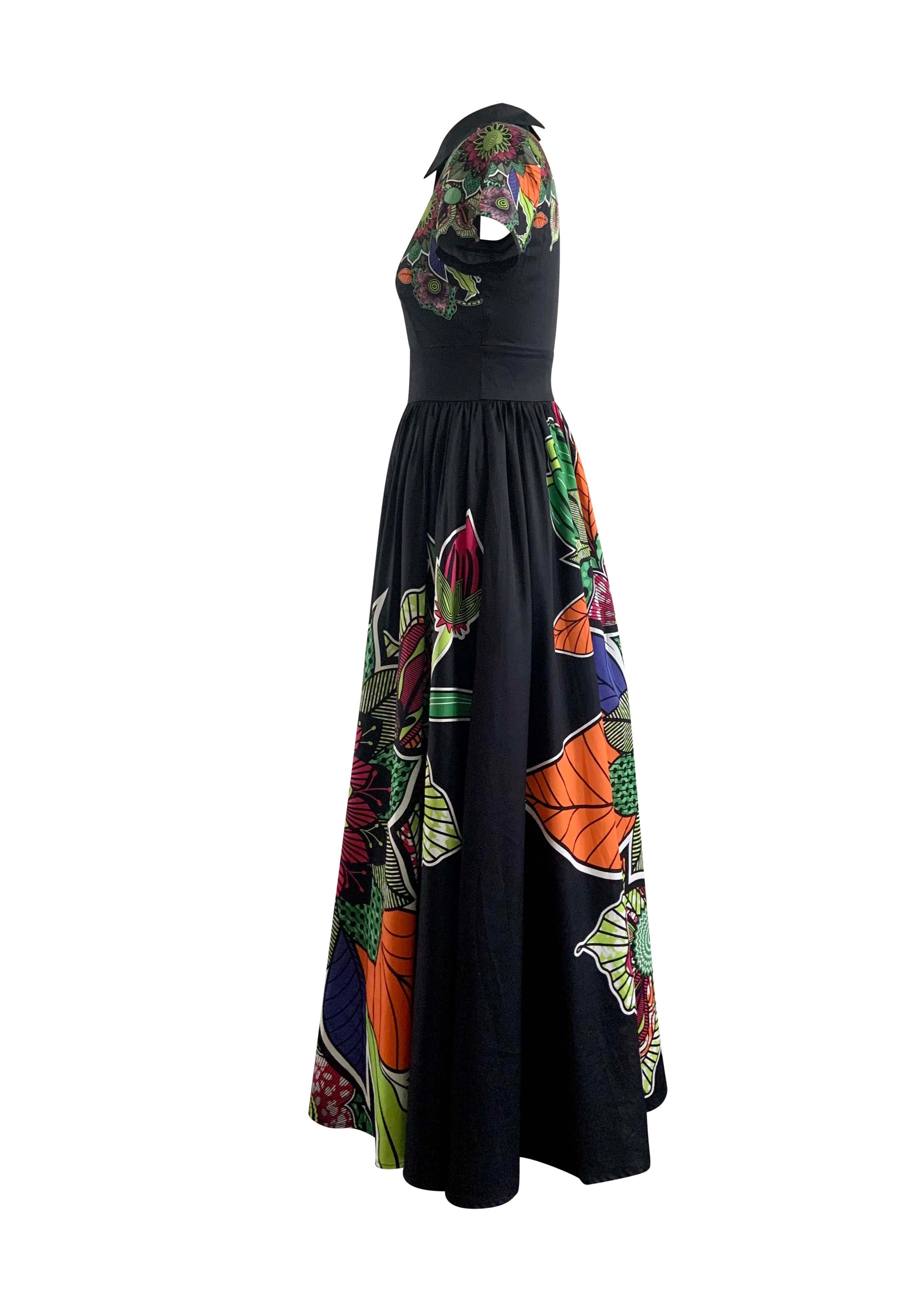 black vintage maxi dress- floral organic cotton print black vintage maxi dress- floral organic cotton print