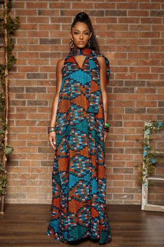 BLUE SUN- AFRICAN COTTON PRINT DRESS